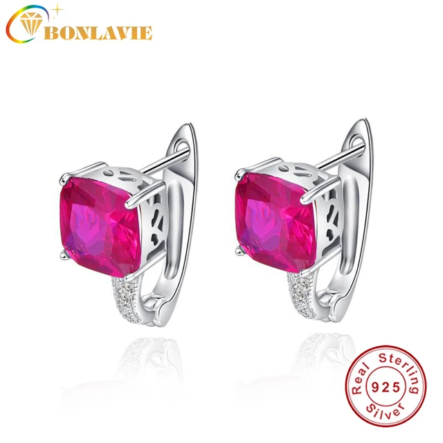 Bonlavie Exquisite Rose Red Ruby Earrings 3 55g Ear Cuff Real Pure Bonlavie Exquisite Rose Red Ruby Earrings 3 55g Ear Cuff Real Pure 925 Sterling Silver Clip