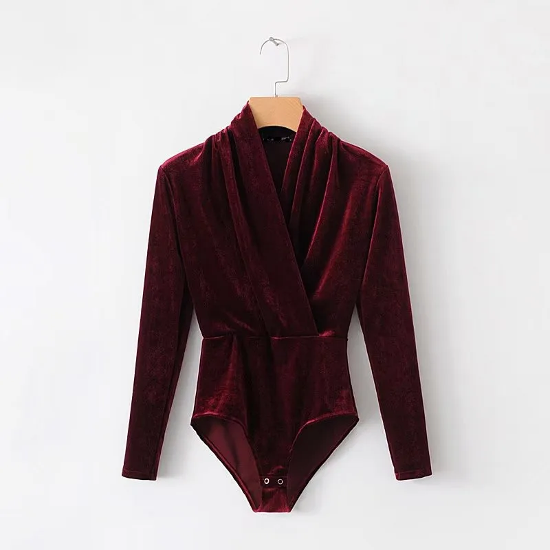 Buy vintage wine color velvet bodysuit women jumpsuit