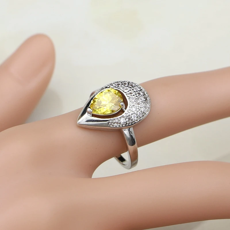 Silver 925 Costume Jewelry Sets Natural Light Yellow Zircon For Women Bride EarringsPendantRingNecklace Set Dropshipping (6)