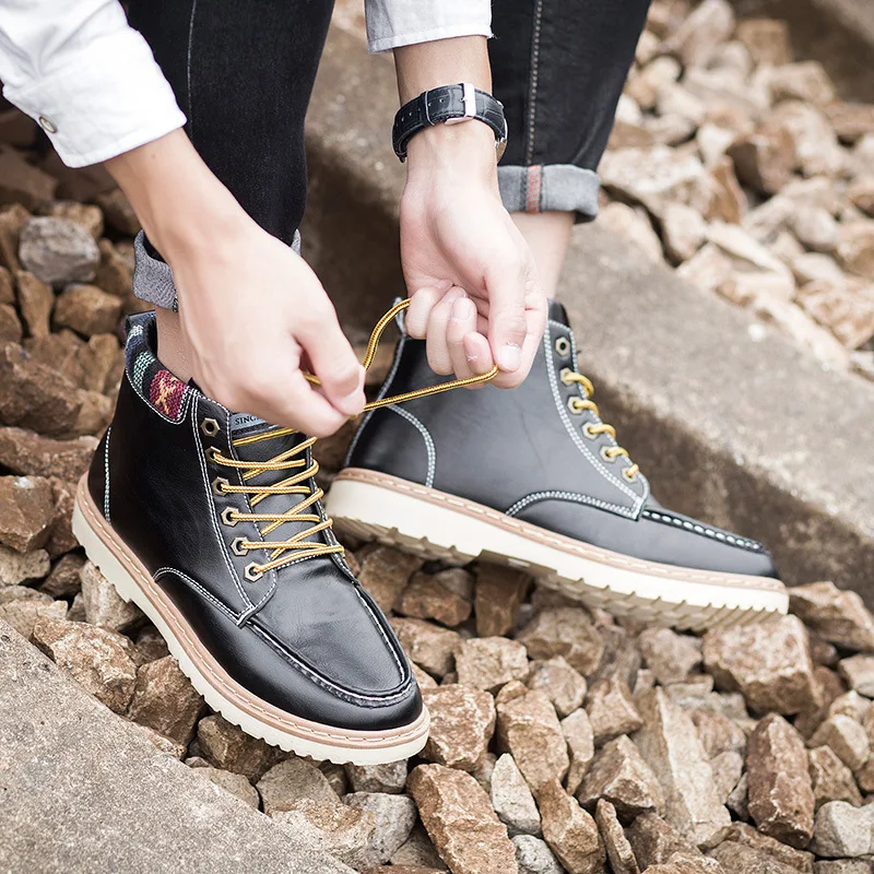 2018 Genuine Leather Men Boots Spring Autumn Winter Man Casual Shoes Fashion Lace-up Ankle Boot Men's Snow Shoe Work Vintage  (1)