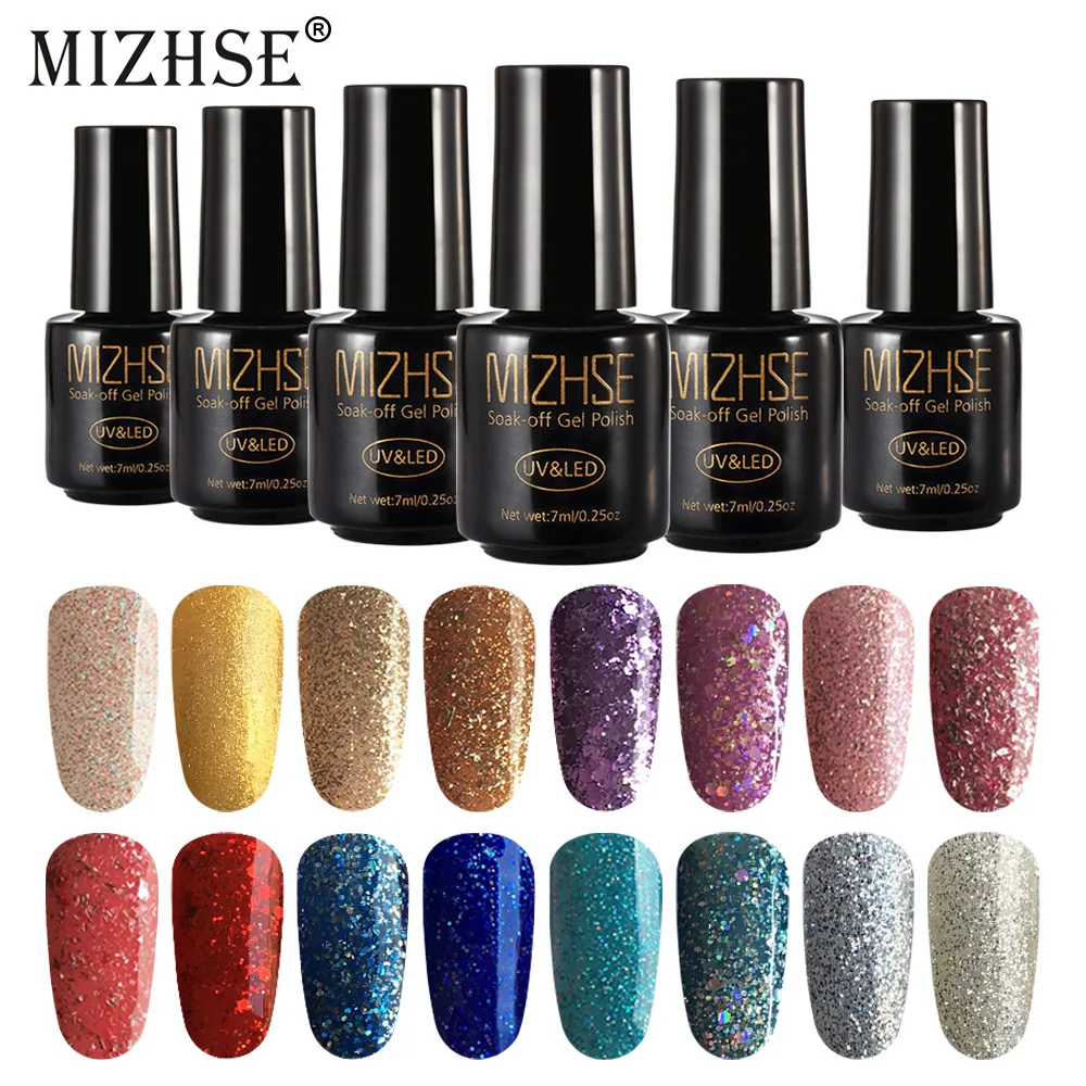

MIZHSE 8Pcs Manicure Set UV Gel Nail Polish Gitter Soak Off Base Coat Top Coat UV LED Gel Nails Art Hybrid Varnish Gel Polish