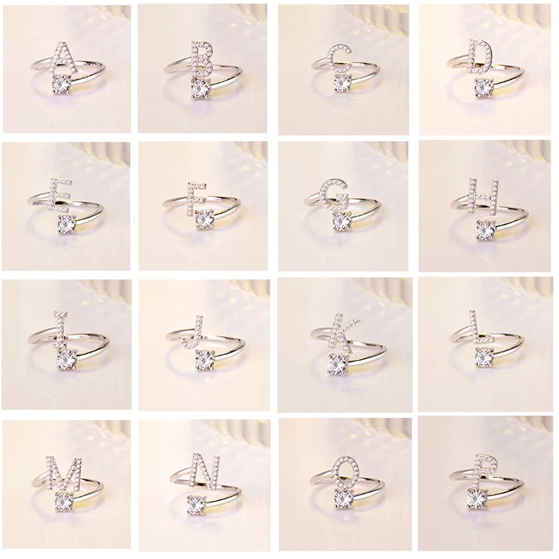 Двойное яркое креативное кольцо 26 букв из кубического циркония белого золота с открытым пальцем для женщин, женские вечерние ювелирные изделия в подарок KCR208