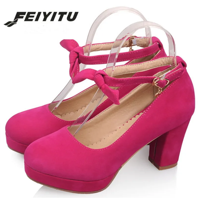 

Feiyitu flock women shoes fashion elegant high heels shoes shallow big size 33-43 platform shoes party buckle