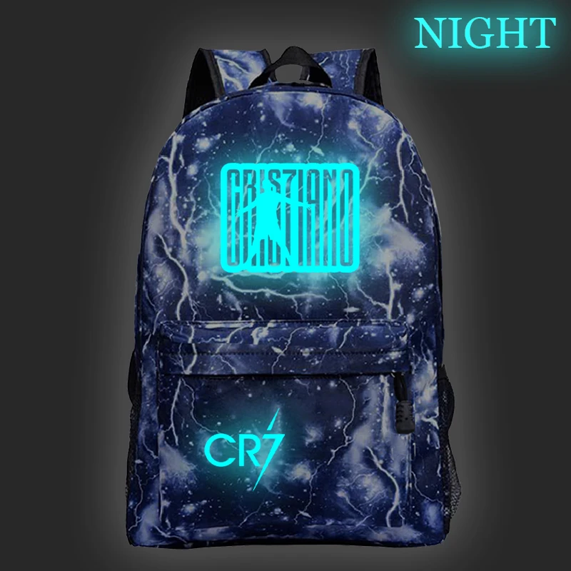 Cristiano Ronaldo CR7 Светящийся рюкзак для студентов, сумки для мальчиков и девочек, модный ночной светящийся школьный рюкзак для подростков, повседневный рюкзак для детей, подростков