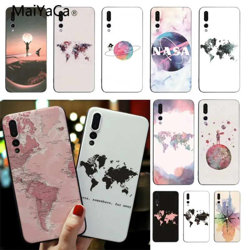 

MaiYaCa Pink World Map Black Soft Shell Phone Cover For iPhone 7 8 Xr XS Max Case for Huawei P9 P10 P20 P20pro honor 9 10 V9 V10