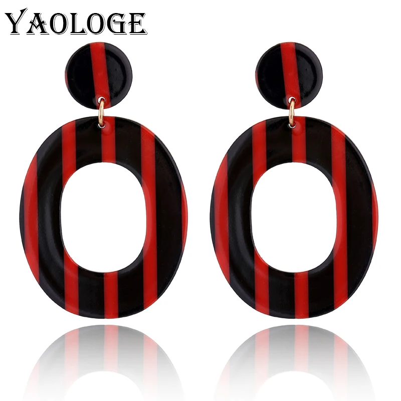 

YAOLOGE Fashion Ellipses Stripes Acrylic Earrings Multicolored Exaggerated Jewelry Vintage Statement For Female Accessories