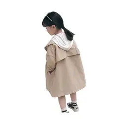 DFXD/Детский двубортный плащ из хлопка цвета хаки с длинными рукавами в английском стиле для девочек, новая осенняя модная верхняя одежда для