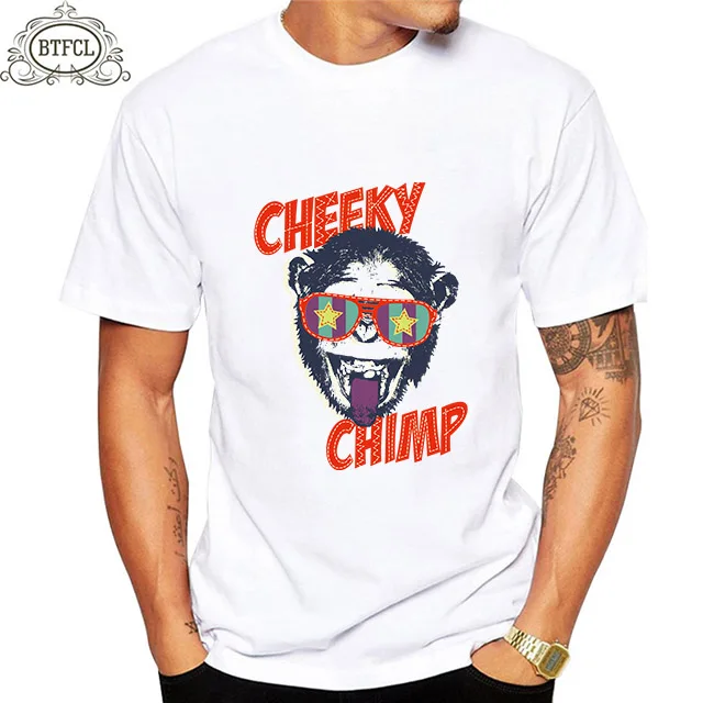 

BTFCL Men T Shirt Cotton Round Neck Offset Casual Short-sleeved Homme CHEEKY CHIMP Print Tshirt 2019 New Boyfriend Gift