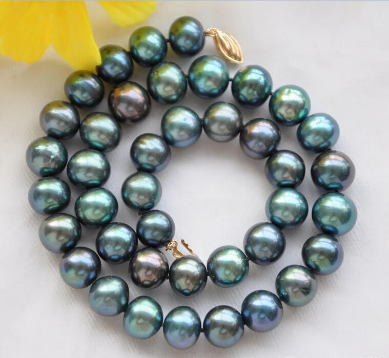 

FREE SHIPPING ***** 12mm PEACOCK BLACK ROUND Freshwater cultured PEARL NECKLACE 17inch