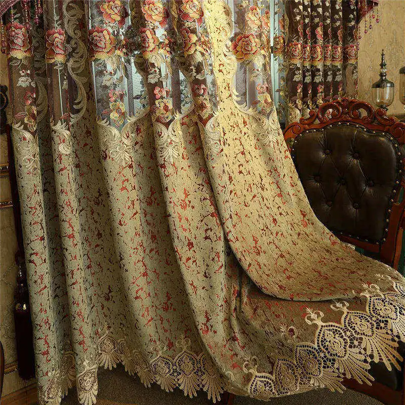 Королевские аристократические высококачественные вышитые занавески высокого оттенка для гостиной, европейские Роскошные занавески для спальни/кухни - Цвет: Cloth Curtain