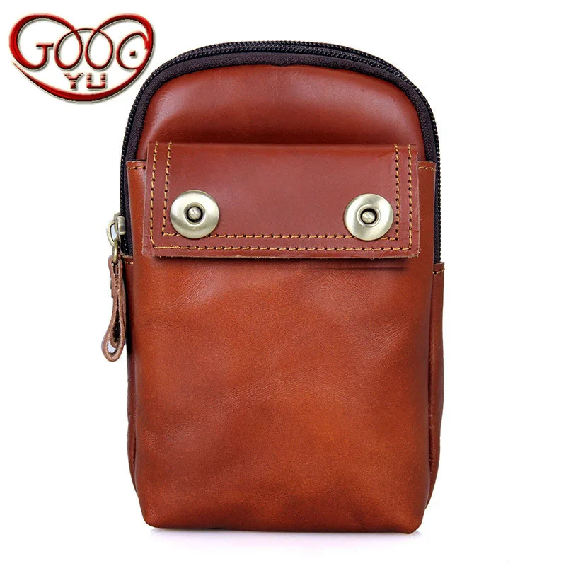 

Men 's retro leisure vertical section of the first layer of leather men' s purse leather zipper cell phone pocket