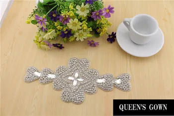 

5pcs Clear Hot Fix Rhinestones Patches Crafts Rhinestone Applique chain trimming for wedding dress fancy metal cup chain