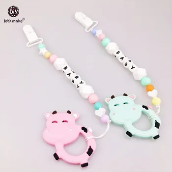 

Let's Make Baby Nursing Pacifier Clips 2pc Chew Beads Silicone Milk Cow Baby Teething Toys DIY Dairy Cow Dummy Clip BabY Teether