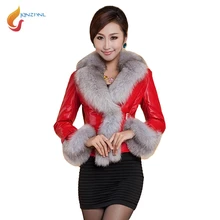 JQNZHNL Женская куртка из искусственной кожи, новинка, зимнее пальто с воротником из искусственного меха, утолщенное теплое кожаное пальто, верхняя одежда, темпераментное тонкое короткое пальто из искусственной кожи L717