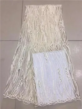 

Hot Sale French Lace Fabric Nigeria Lace Fabric High Quality African Tulle Lace Fabric wwith beads For Wedding dress