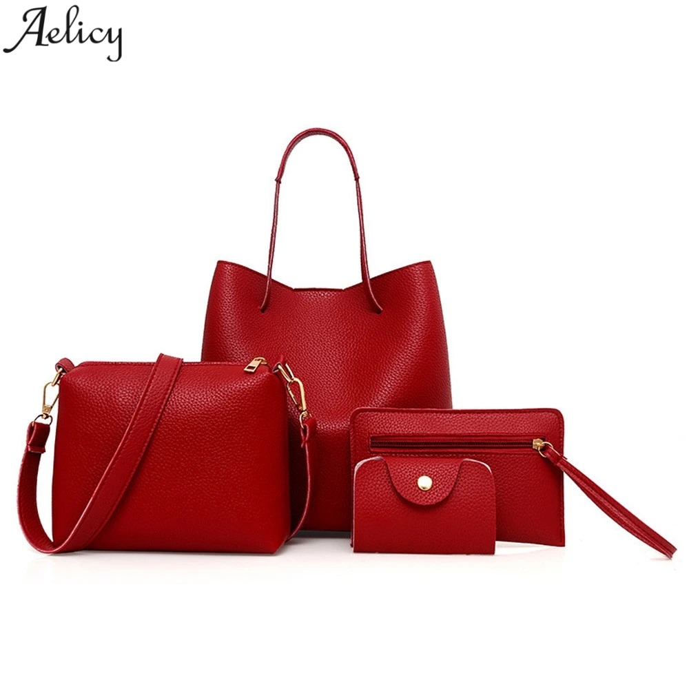 

Aelicy 4PC Set Bag Women Bags Outdoor Travel Handbag Crossbody Shoulder Bag Messenger Card Package Ladies Female Bags Soft