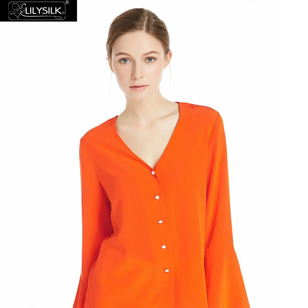 LILYSILK Silk Blouse for Women Long Bell Sleeves V Neck Fashion