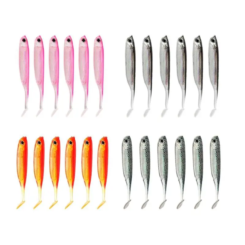  6Pcs 2.1g/70mm PVC Transparent Fishing Lures Emulational Serrated T Tail Soft Lure Artificial Bait 