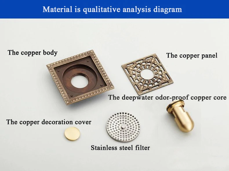 Drains 12*12cm Antique Bronze Finish Fashion Design Euro Square Floor Drain Shower Drain Brass Bathroom Furniture HJ-8702S