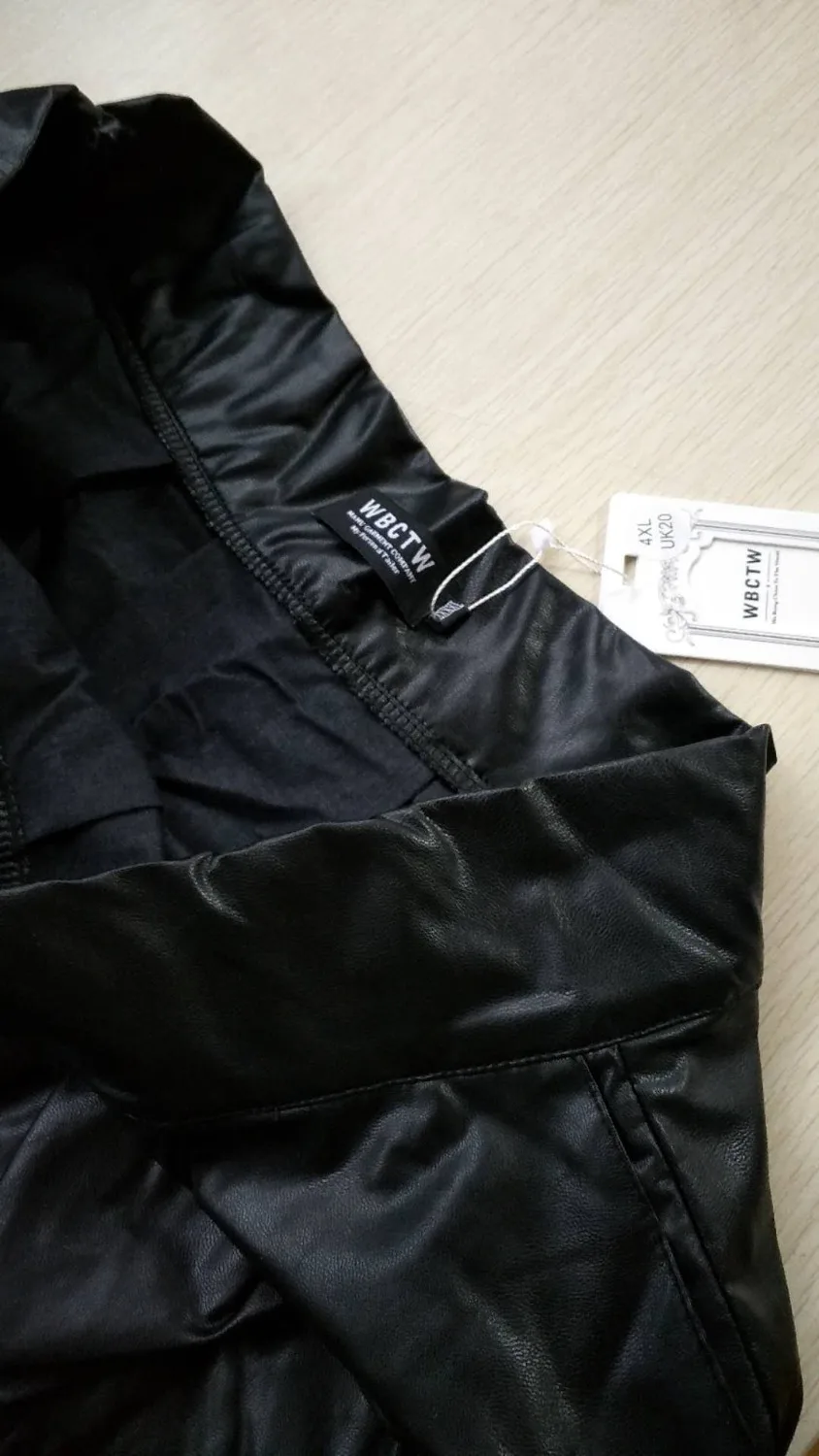 WBCTW черная искусственная кожа PU трапециевидной формы миди Женская Осенняя однотонная плиссированная юбка до середины икры с карманами 9XL 10XL юбки большого размера