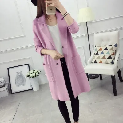 Light purple 2018New Демисезонный куртка Трикотажный кардиган плотные свитера, пальто Цвет с длинным рукавом средняя Длинная Верхняя одежда Для женщин свитеры IOQRCJV H6 - Цвет: Light purple
