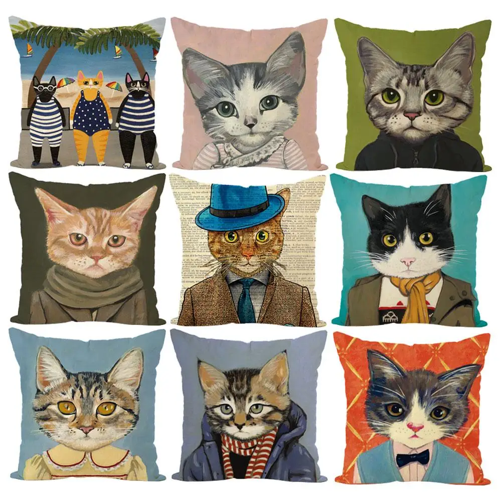 

Linen Throw Pillow Case 45*45 Cat Head Pilowcases Decorative Pillows Pillow Cover Throw Pillowcase Body Pillow Cases Home Decor