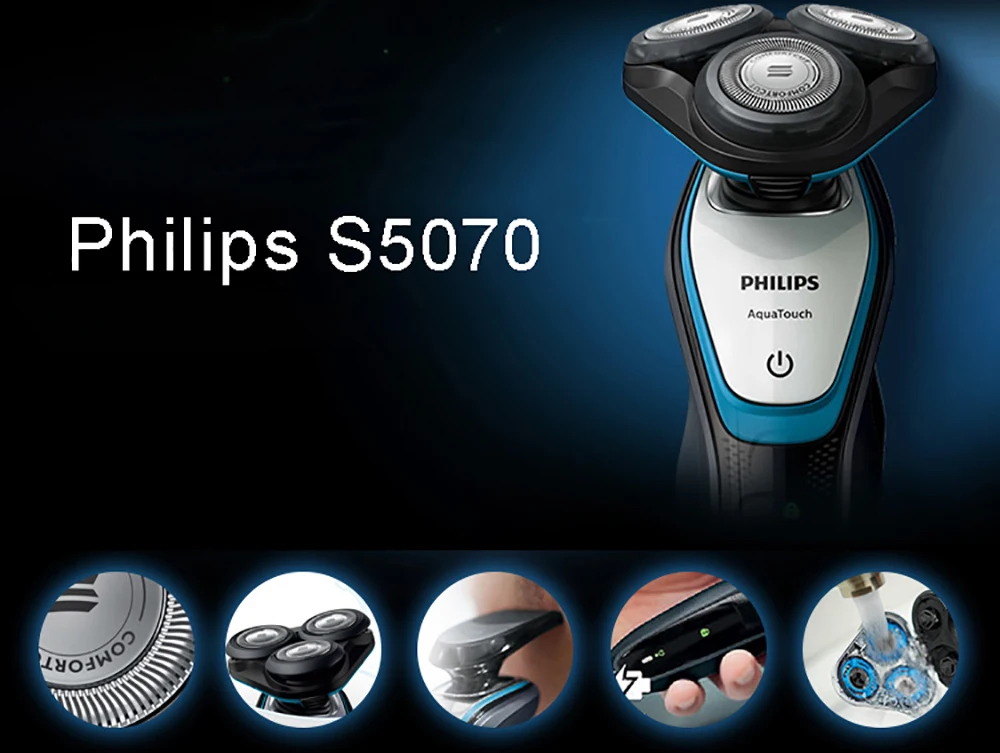 Philips моющийся S5070 электробритва ComfortCut лезвие системы Aquatouch 40 мин беспроводное использование/1 ч Зарядка для мужчин