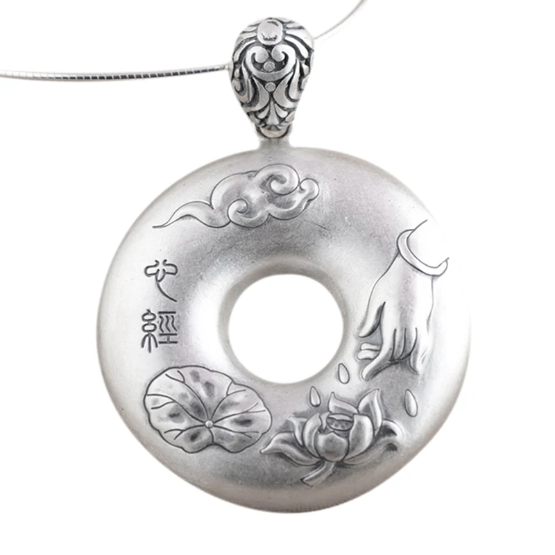 New Pure 925 Sterling Silver Pendant Heart Sutra Buddhist Blessing Pendant