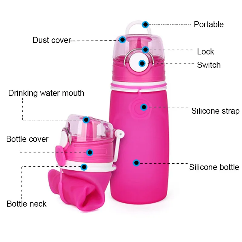 TEENRA 550 мл Складная Силиконовая бутылка для воды складная бутылка для воды Bpa бесплатно для детей герметичная бутылка для воды для спорта на открытом воздухе