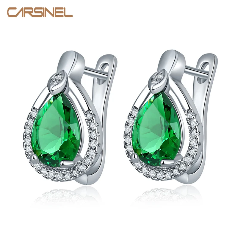 

CARSINEL Trendy Water Shape Colorful Stone Hoop Earrings Sliver color AAA Cubic Zircon Jewelry Earring for Women ER0276