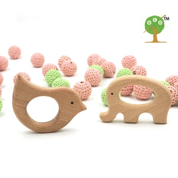 10pcs x 70mm DIY Organic beech wood elephant and bird  Ring teether nursing toy  DIY  handmade wooden teethert EA50