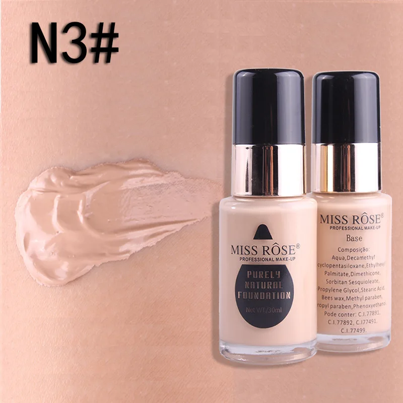 MISS ROSE 30MLGlass Bottle Foundation Repair Nourishing Concealer Foundation - Цвет: N3 BEIGE 3