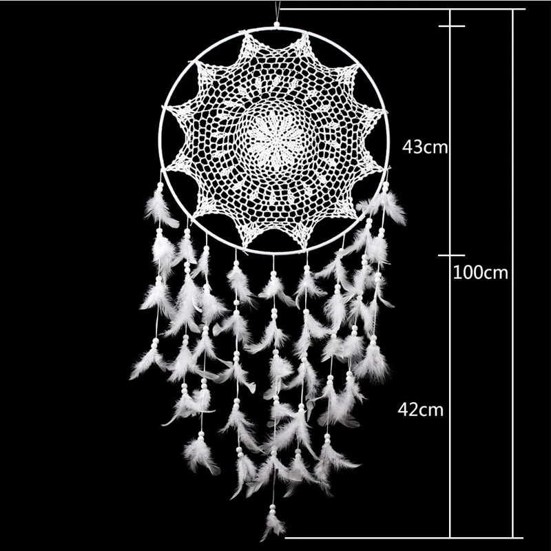 Большой белый ручной работы Ловец снов с перьями Настенный декор домашний сад для гостиной орнамент Ловец снов