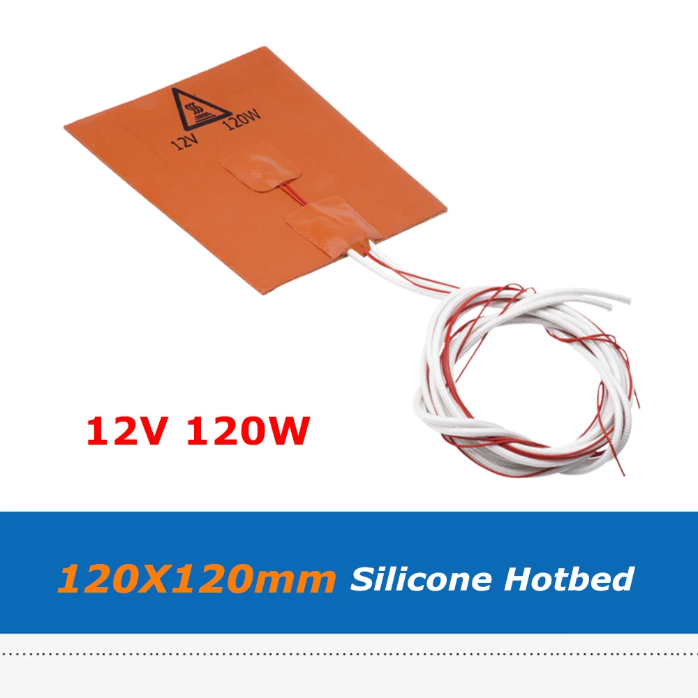 1pc 3D Printer Parts Silica Gel Hotbed 120*120mm 12V 120W Silicone Rubber Heater Heat Bed With 3M Tape