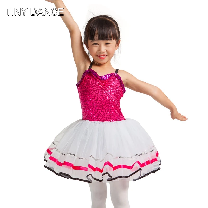 Girls Ballet Dance Tutu Hot Pink Sequin Dress for Dancing Party dress