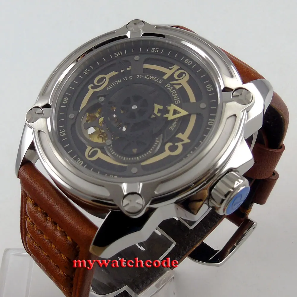 Автоматические Мужские часы Parnis 44 мм с черным циферблатом 21 jewels miyota Sapphire P662|watch case