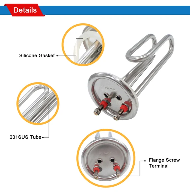 LJXH Heating Element for Water, 201 Stainless Steel Heaters, 3KW Boiler  Water Heater,Flange/Disc 63mm/88mm,Tube Dia. 8mm/10mm - AliExpress