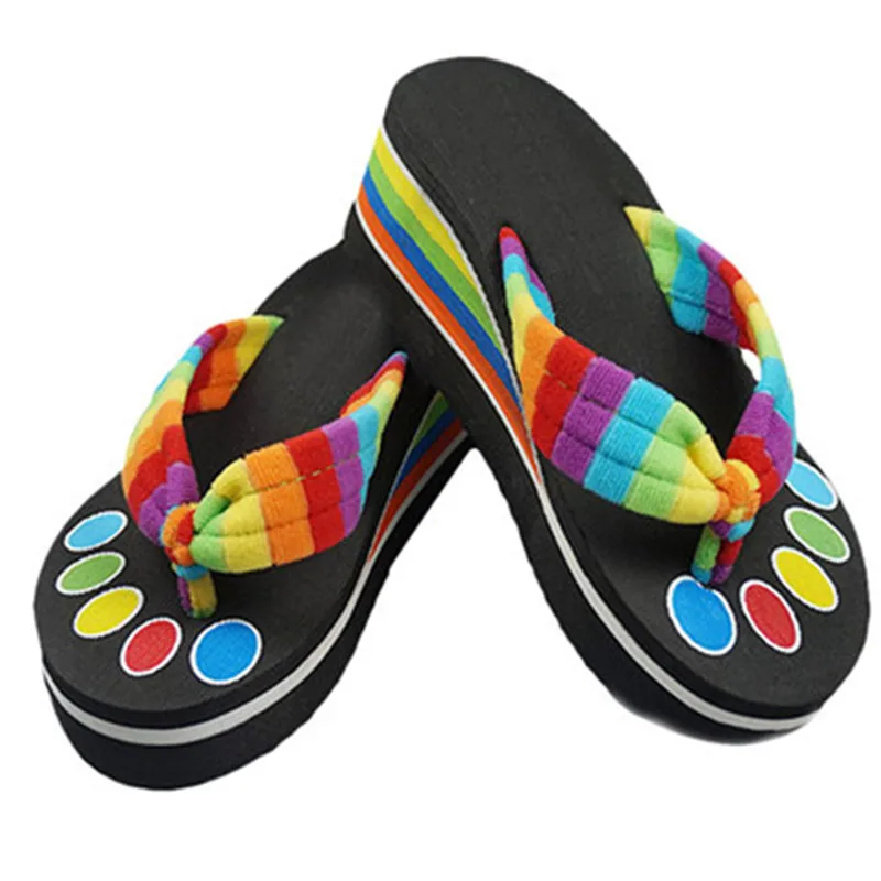 

Women Flip flops Fashion Colorful Summer Fashion Sandals With High-Heeled Sandals Ladies' slippers with thick floral 2017