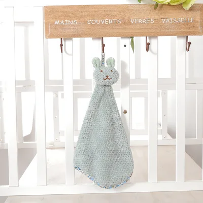 Новое Детское Коралловое бархатное полотенце мультяшный кролик кухонное подвесное мочалка полотенце мочалка носовой платок для детей - Цвет: Зеленый