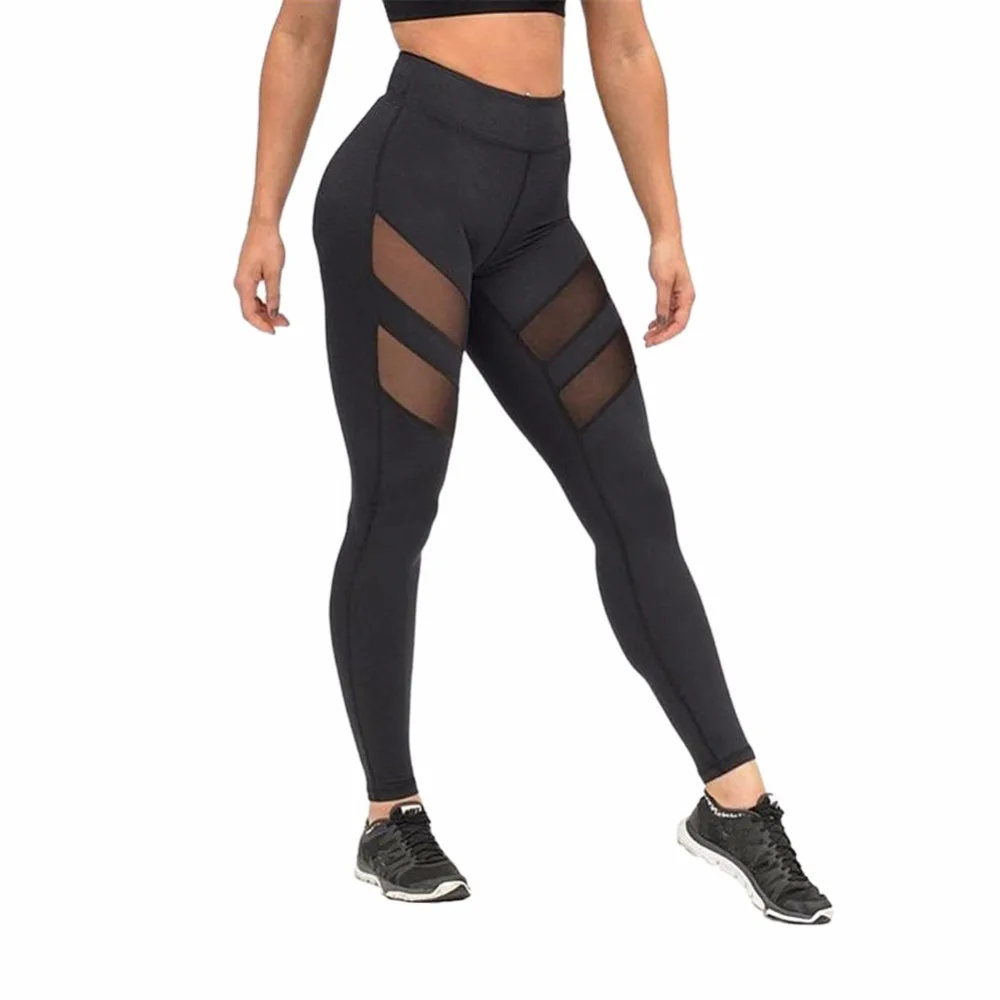 Harajuku Athleisure Leggings Women Mesh Splice Fitness Slim Black