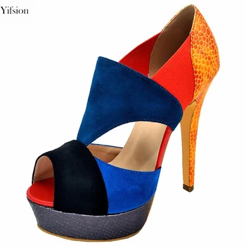 

Olomm Women Platform Sandals Thin High Heels 12.5 cm Sandals Sexy Open Toe Blue Party Shoes Women Ladies US Plus Size 4-10.5