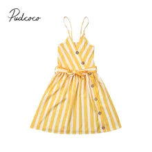 Летняя одежда для малышей ясельного возраста, для детей, для маленьких девочек желтое Полосатое платье для мамы и дочки, одежда платье без рукавов с v-образным вырезом, с низким вырезом на спине вечерние платье Открытое платье без рукавов От 1 до 6 лет