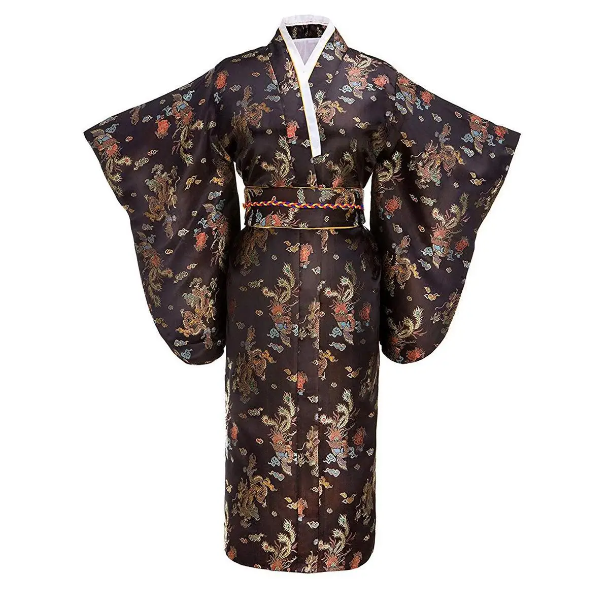 Женский халат с принтом, традиционное кимоно, японская леди юката с Obi, элегантное Ночное платье, повседневный халат, одежда для косплея - Цвет: Black Dragon