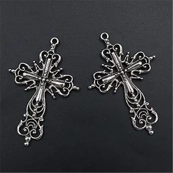 

3pcs Antique Silver Color Metal Hollow Cross Charm Pendant Retro Bracelet Necklace DIY Handmade Jewelry Findings 65*42mm A1559