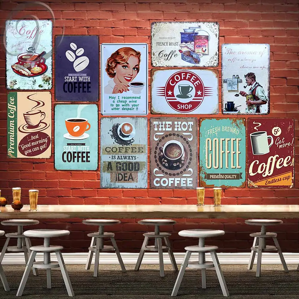 

Coffee Shop Bar Pub Hotel Tin Signs Home Kitchen Decoration 20X30 CM Vintage Metal Signs Plaques Wall Decals