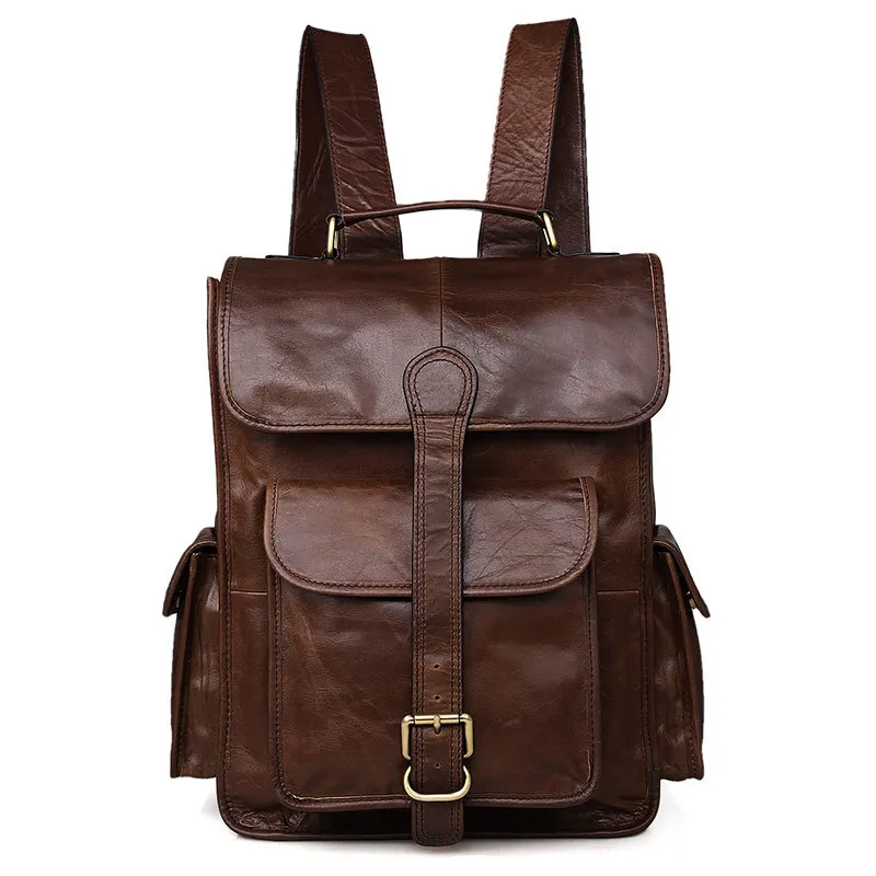 Rucksäcke Rucksack Männer Reise 15 Brown Wochenende Schule Business Echt Casual Tasche Leder Taschen Vintage Echtes