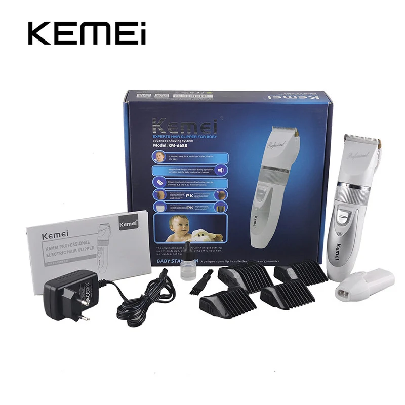 

KEMEI KM-6688 Rechargeable Electric Hair Clipper Barber Scissors Trimmer Grooming Kit with Limit Combs for Adult Baby Razor