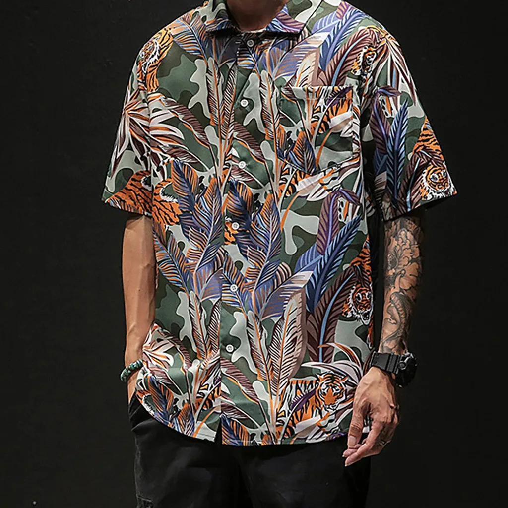Camisa masculina мужская рубашка Летняя гавайская повседневная с коротким рукавом