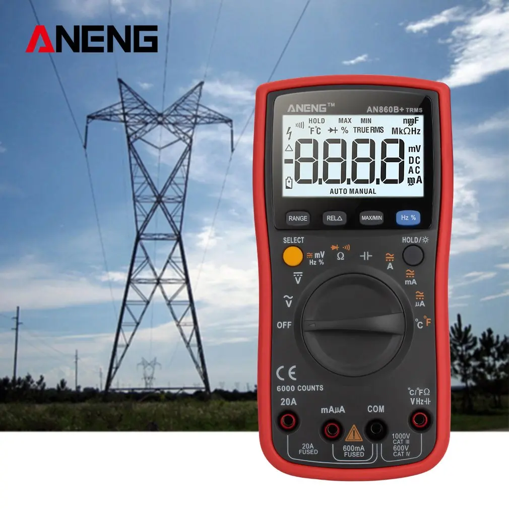 

ANENG Digital LCD Multimeter AC/DC Voltmeter Ammeter Auto Range Diode Ohm Freq Capacitance Temp Tester Ture RMS with line