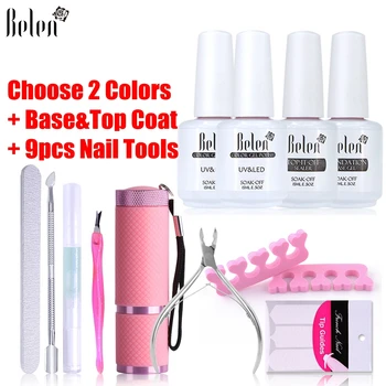 

Belen 15ml UV Gel Polish Set 9W UV Lamp Kits Varnish UV LED Nail Gel Polish Starter Tools Top Base Coat Tool Kits